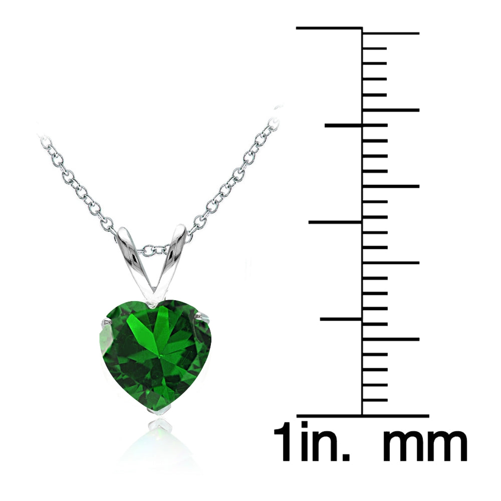 Sterling Silver Created Emerald 7mm Heart Solitaire Necklace-3