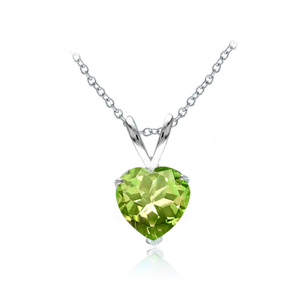 Sterling Silver Peridot 7mm Heart Solitaire Necklace
