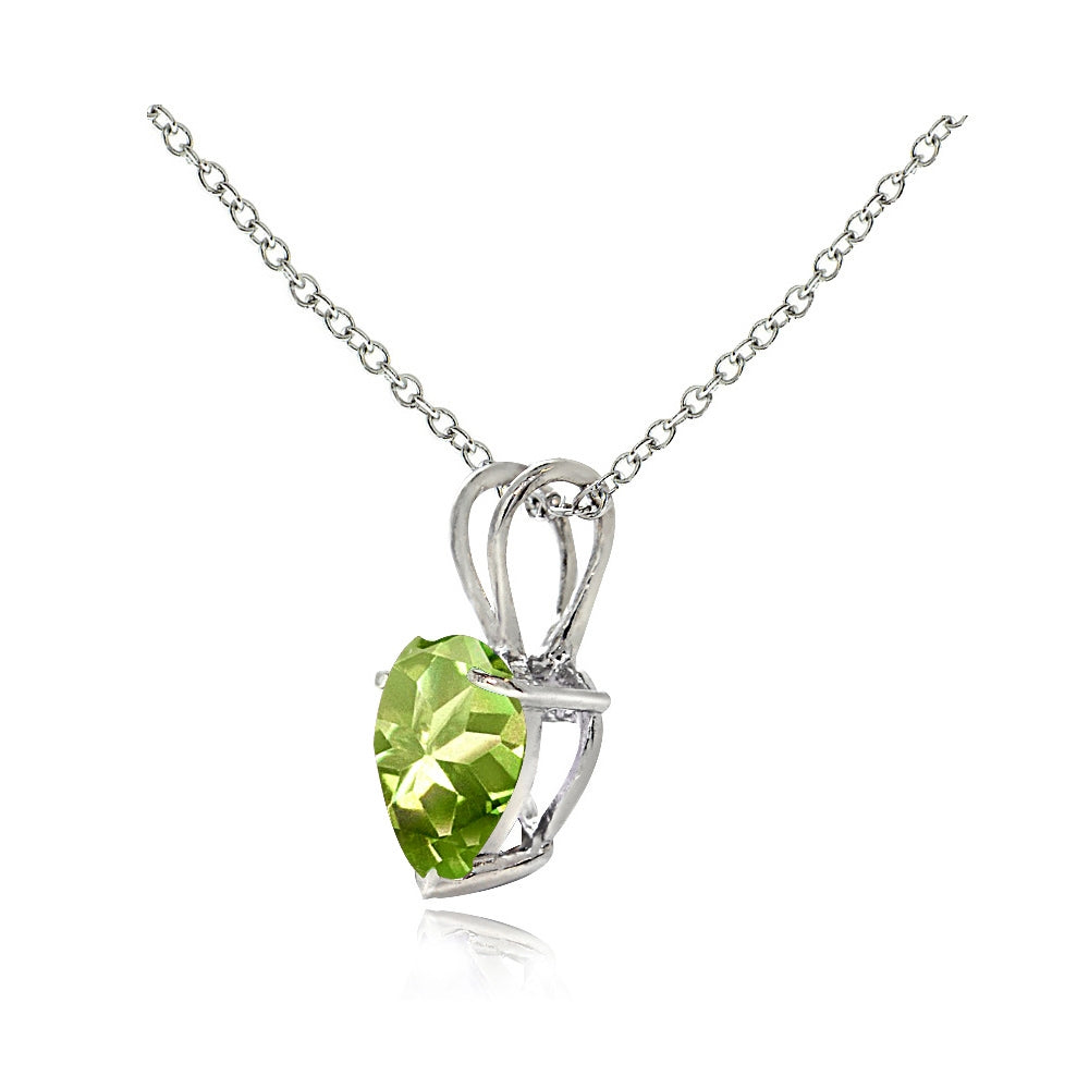 Sterling Silver Peridot 7mm Heart Solitaire Necklace-2