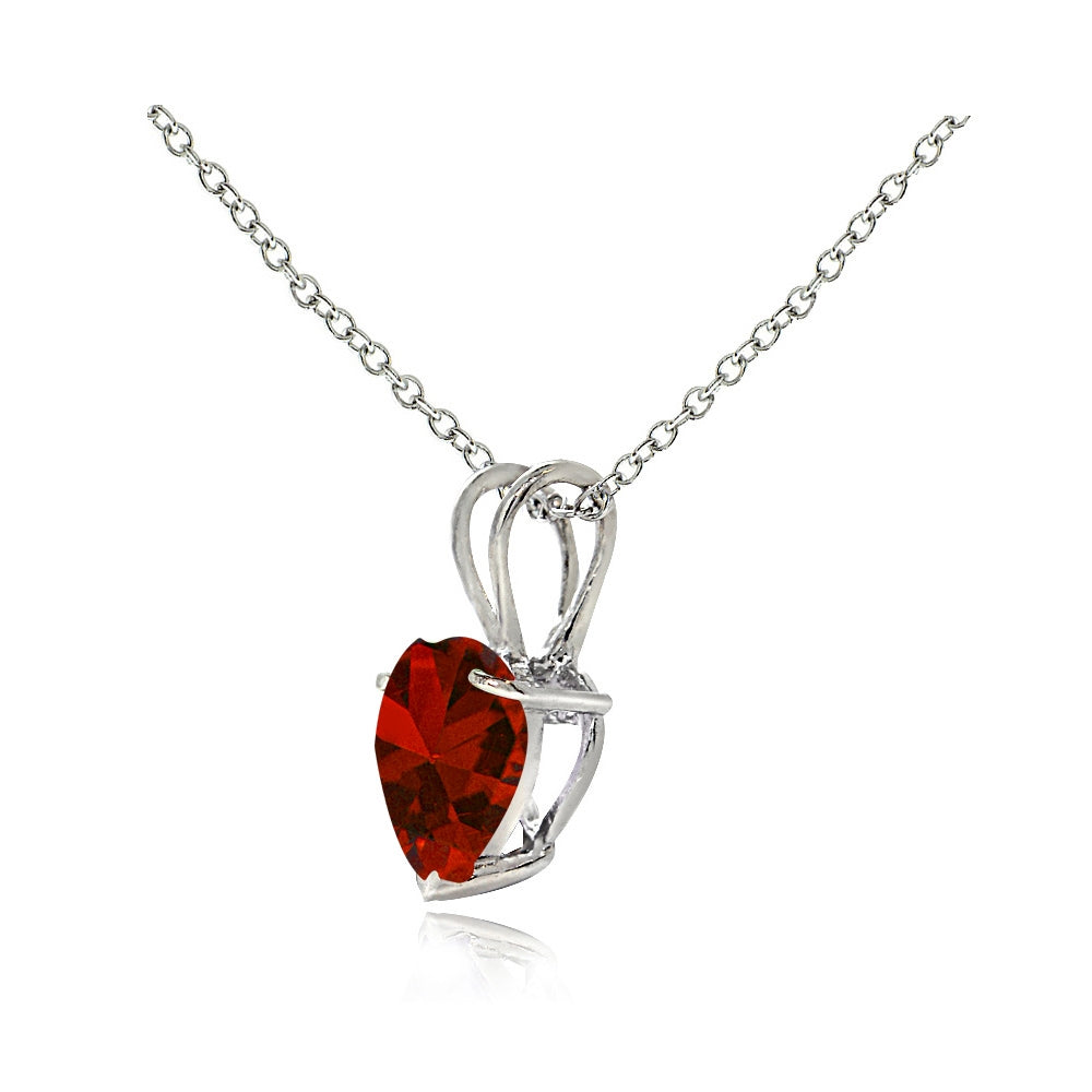 Sterling Silver Created Ruby 7mm Heart Solitaire Necklace-2