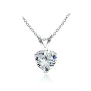 Sterling Silver Cubic Zirconia 7mm Heart Solitaire Necklace