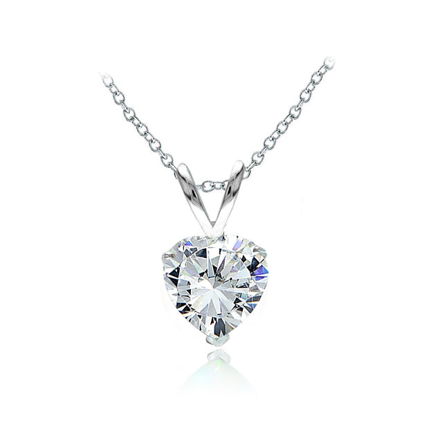 Sterling Silver Cubic Zirconia 7mm Heart Solitaire Necklace