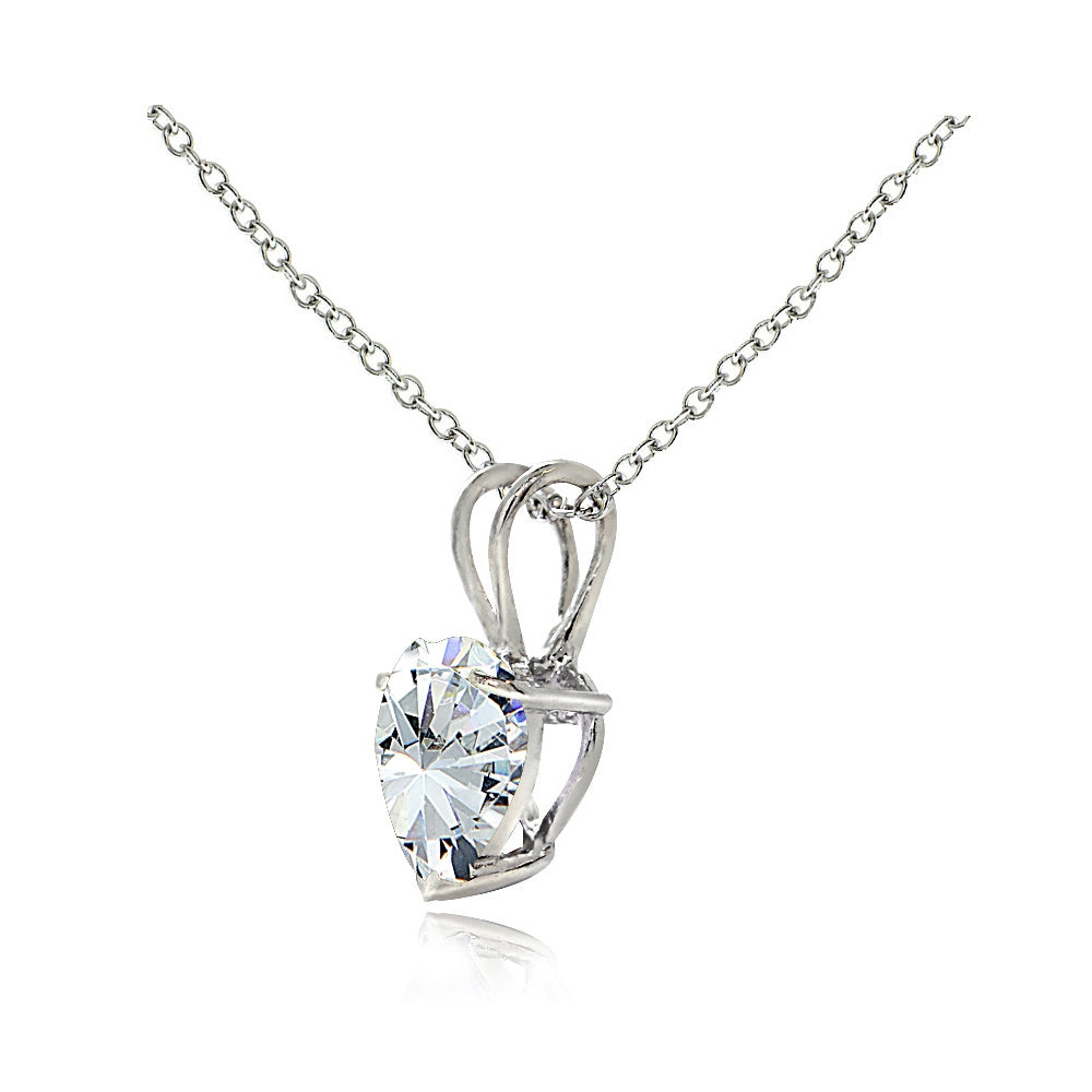 Sterling Silver Cubic Zirconia 7mm Heart Solitaire Necklace-2