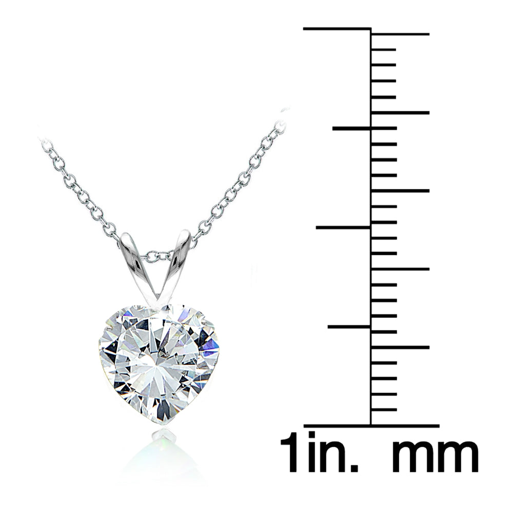 Sterling Silver Cubic Zirconia 7mm Heart Solitaire Necklace-3