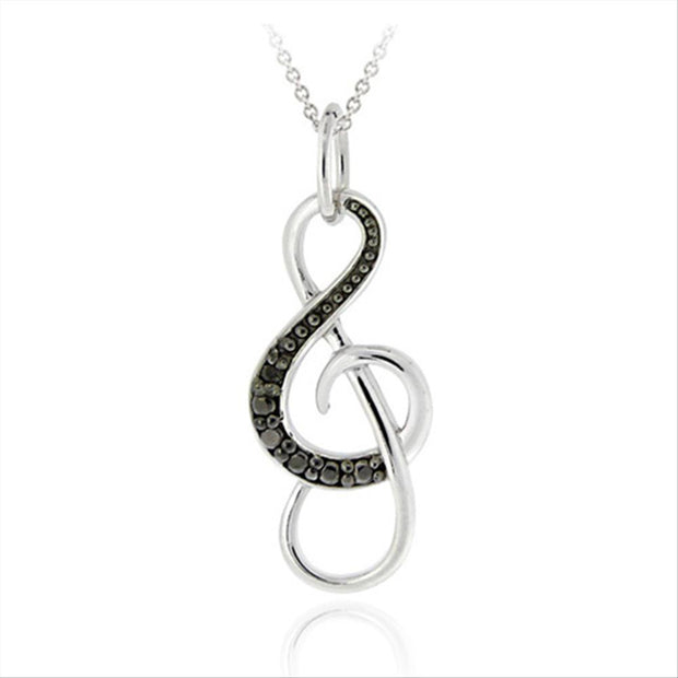 Sterling Silver Black Diamond Accent Musical Note Pendant