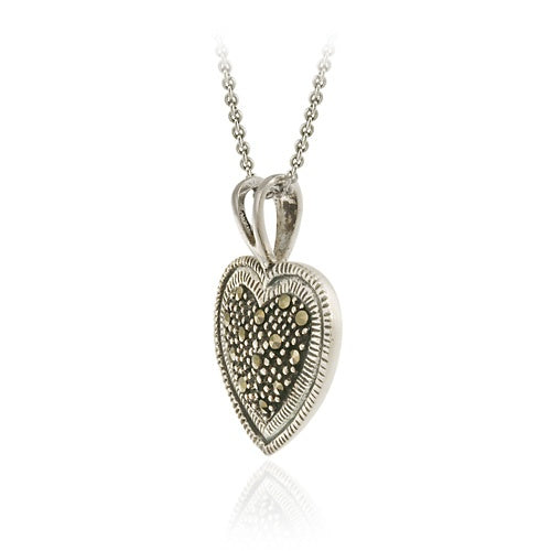 Sterling Silver Marcasite Heart Pendant-2