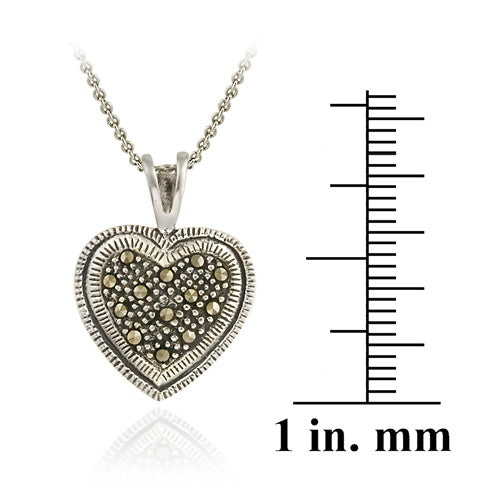 Sterling Silver Marcasite Heart Pendant-3
