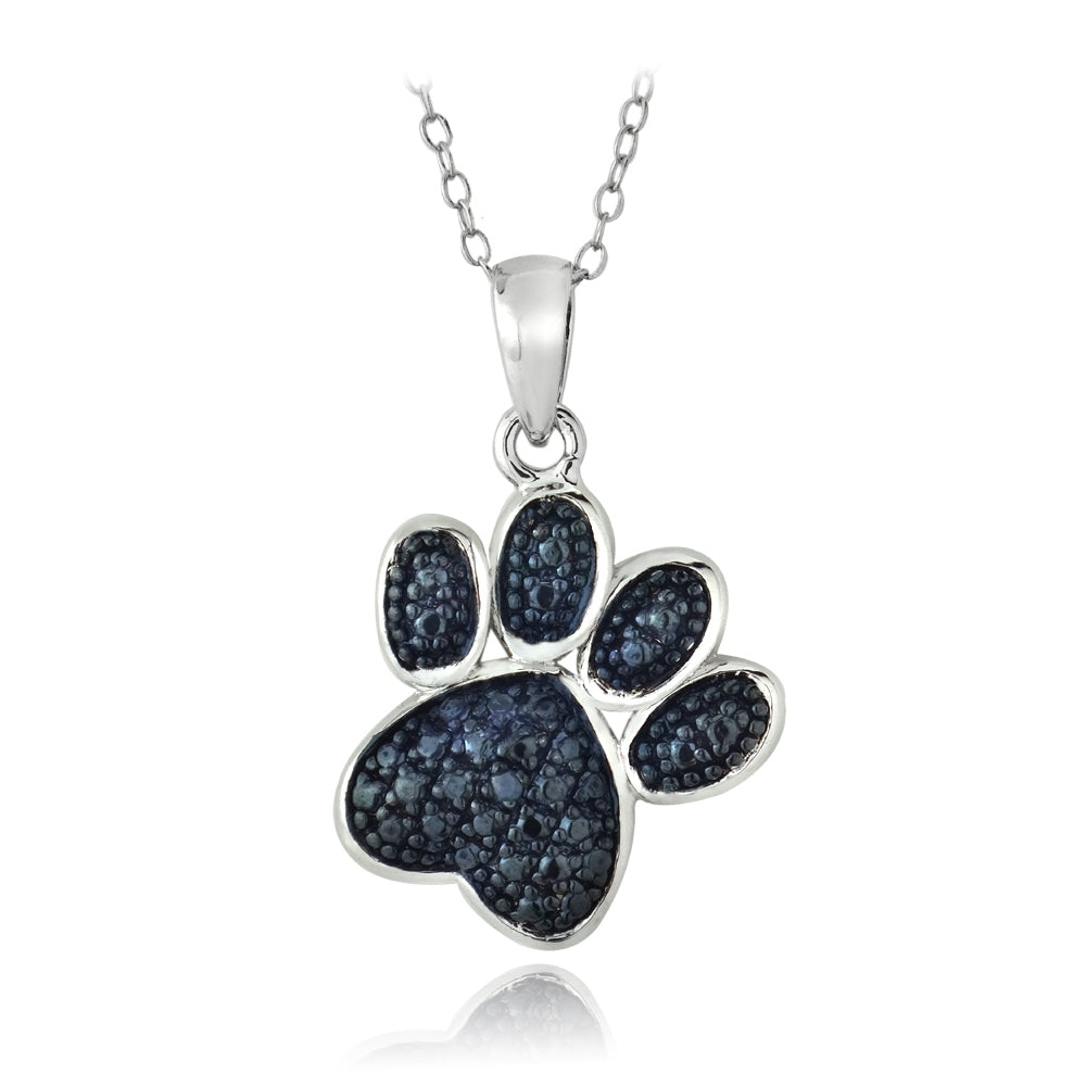 Sterling Silver Blue Diamond Accent Paw Print Pendant