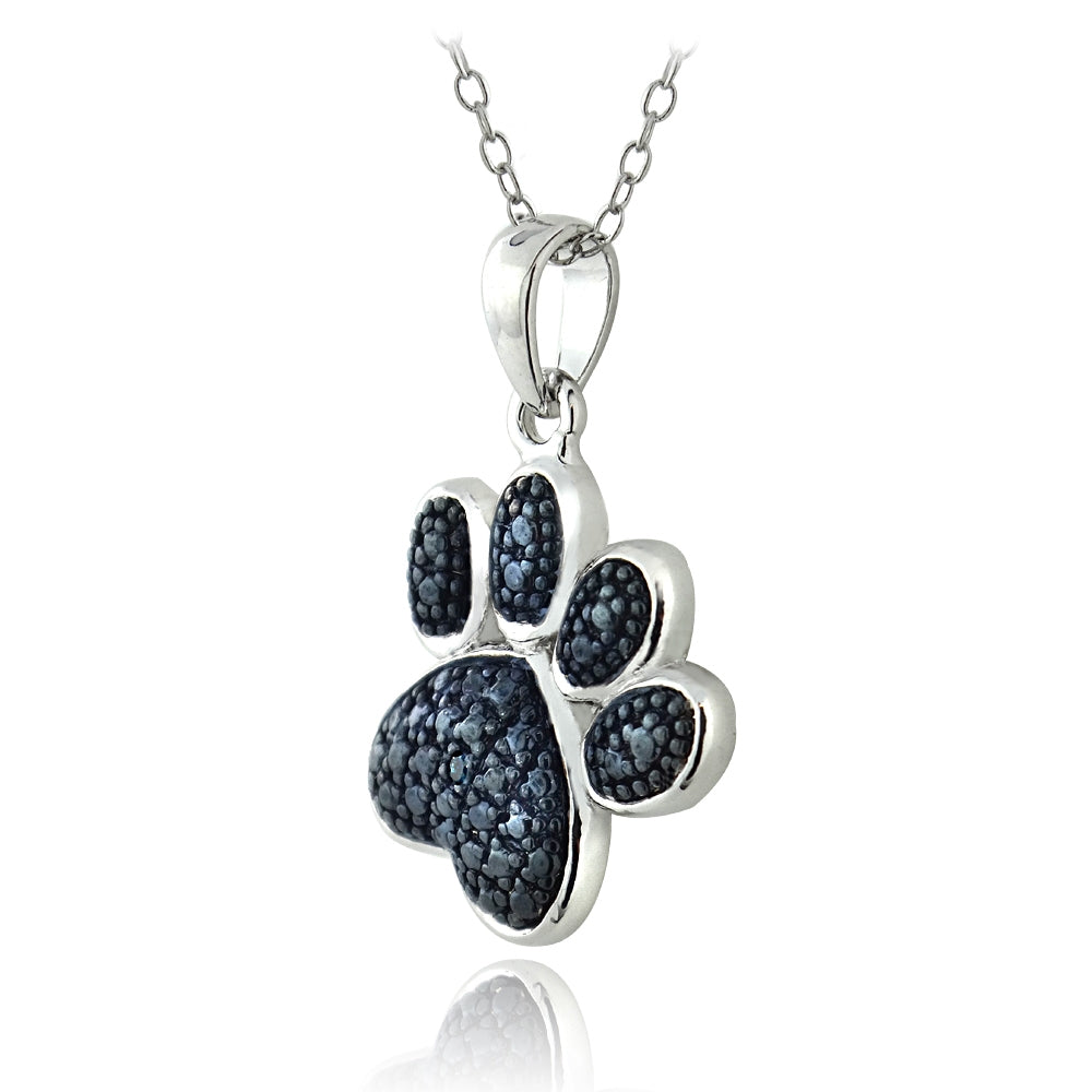 Sterling Silver Blue Diamond Accent Paw Print Pendant-2