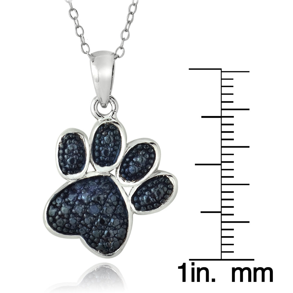 Sterling Silver Blue Diamond Accent Paw Print Pendant-3