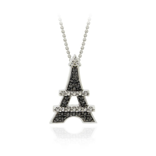 Sterling Silver Black Diamond Accent Eiffel Towers Pendant-2