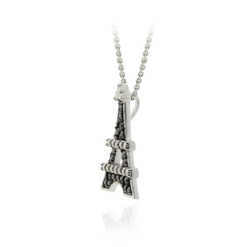 Sterling Silver Black Diamond Accent Eiffel Towers Pendant-3