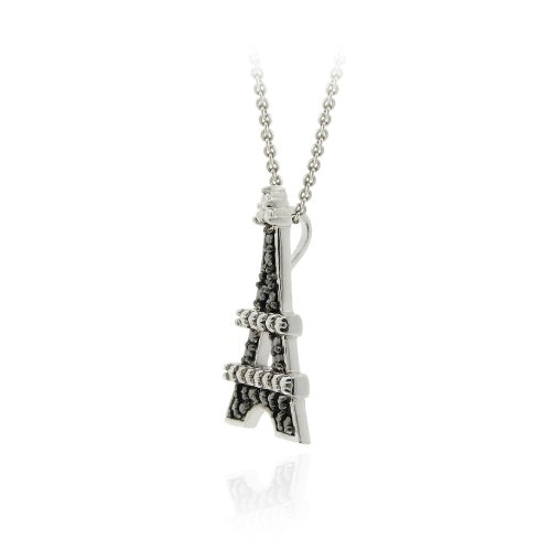 Sterling Silver Black Diamond Accent Eiffel Towers Pendant