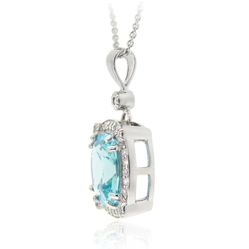 Sterling Silver 7.55 CT. TGW Blue Topaz & CZ Square Pendant-2