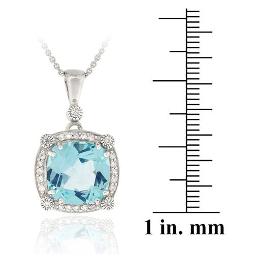 Sterling Silver 7.55 CT. TGW Blue Topaz & CZ Square Pendant-3