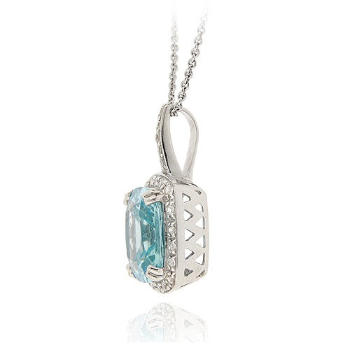 Sterling Silver 7&1/2ct Blue Topaz & CZ Pendant-2