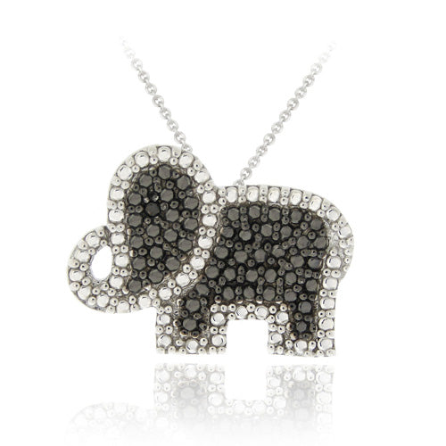Sterling Silver Black Diamond Accent Elephant Pendant-2