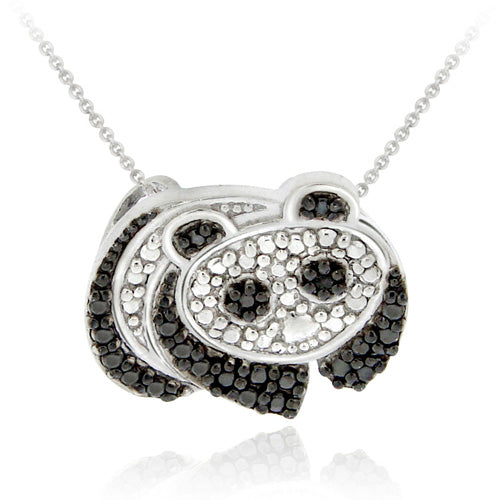 Sterling Silver Black Diamond Accent Pave Panda Bear Pendant