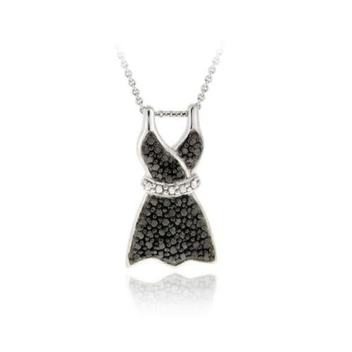Sterling Silver Black Diamond Accent "Little Black Dress" Pendant