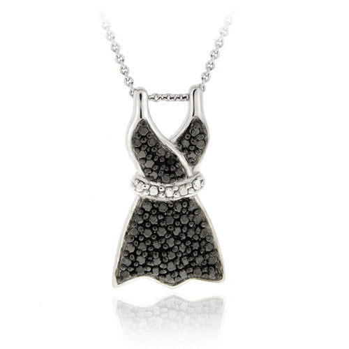 Sterling Silver Black Diamond Accent "Little Black Dress" Pendant-2