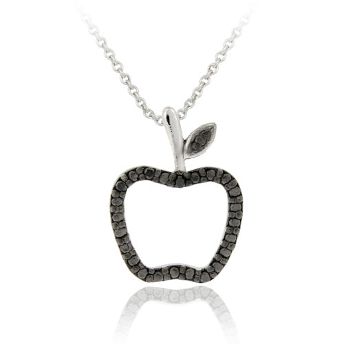 Sterling Silver Black Diamond Accent Apple Slide Pendant