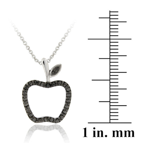 Sterling Silver Black Diamond Accent Apple Slide Pendant-3