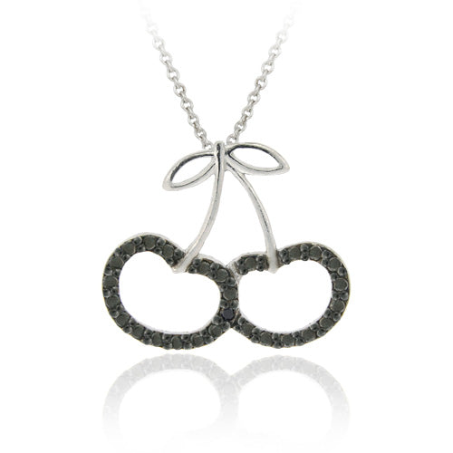 Sterling Silver Black Diamond Accent Cherries Slide Pendant