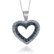 Sterling Silver 1/2ct TDW Blue and White Diamond Heart Necklace (I2-I3)