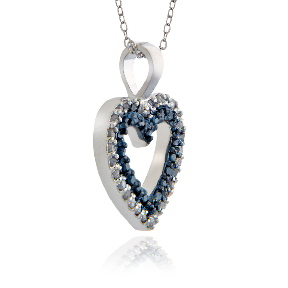 Sterling Silver 1/2ct TDW Blue and White Diamond Heart Necklace (I2-I3)-2