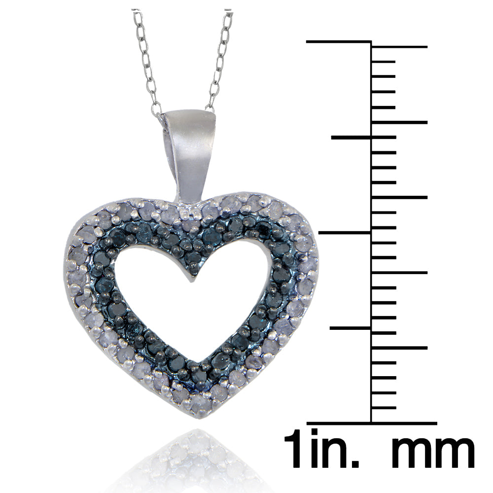 Sterling Silver 1/2ct TDW Blue and White Diamond Heart Necklace (I2-I3)-3