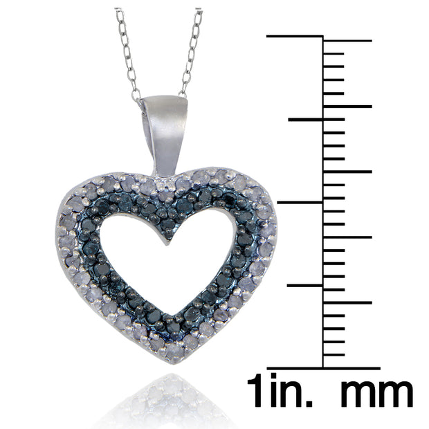Sterling Silver 1/2ct TDW Blue and White Diamond Heart Necklace (I2-I3)