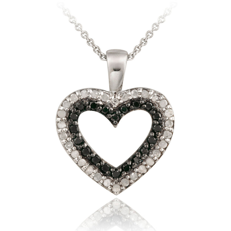 Sterling Silver 1/2 CT. TDW Black Diamond & White Diamond Open Heart Pendant