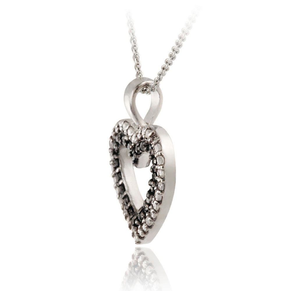 Sterling Silver 1/2 CT. TDW Black Diamond & White Diamond Open Heart Pendant-2
