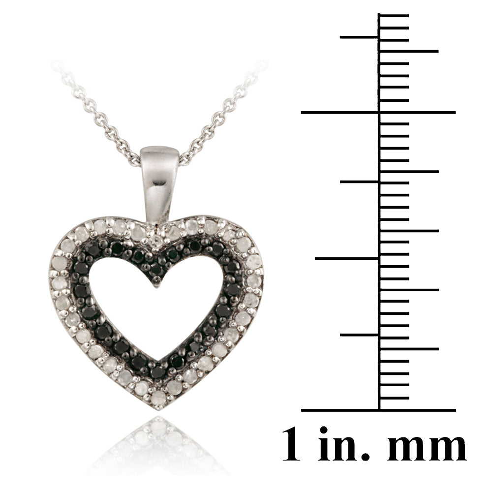 Sterling Silver 1/2 CT. TDW Black Diamond & White Diamond Open Heart Pendant-3