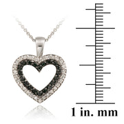 Sterling Silver 1/2 CT. TDW Black Diamond & White Diamond Open Heart Pendant