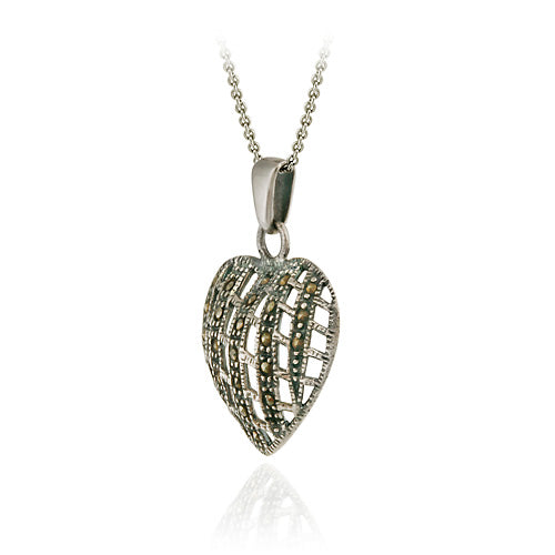 Sterling Silver Marcasite Woven Puffed Heart Pendant-2