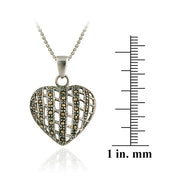 Sterling Silver Marcasite Woven Puffed Heart Pendant