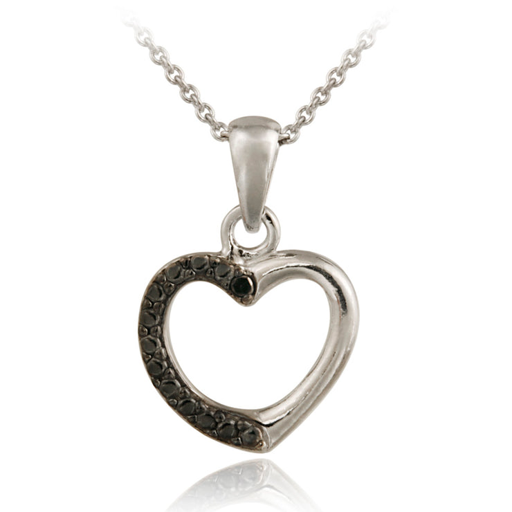 Sterling Silver Black Diamond Accent Open Heart Pendant