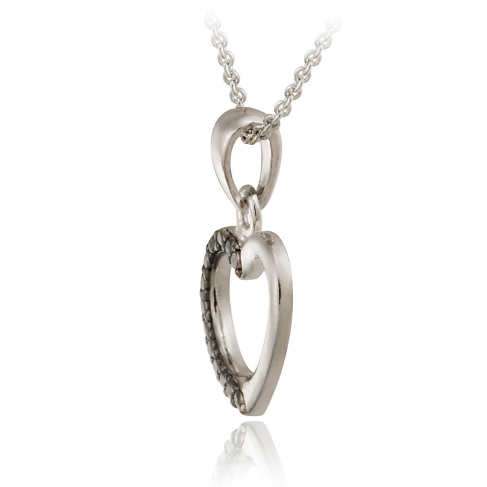 Sterling Silver Black Diamond Accent Open Heart Pendant-2