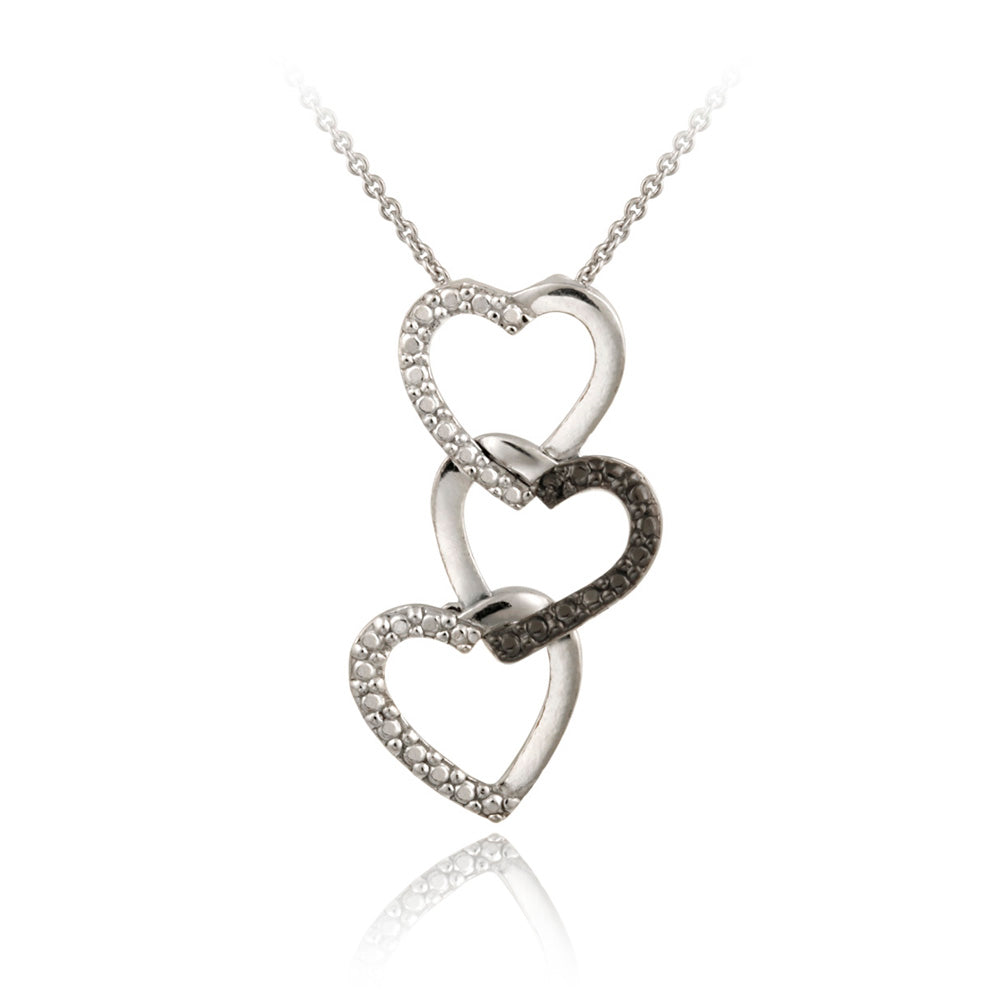 Sterling Silver Black Diamond Accent Triple Heart Pendant