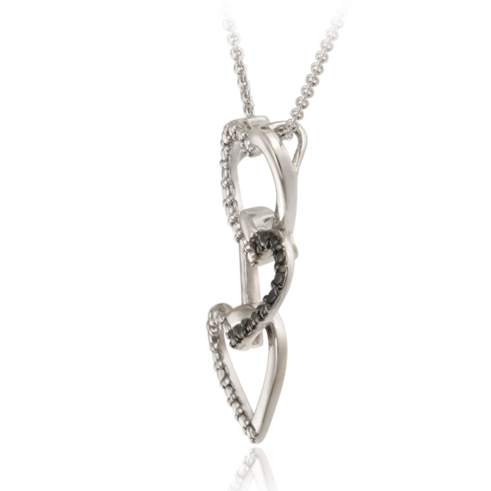 Sterling Silver Black Diamond Accent Triple Heart Pendant-2