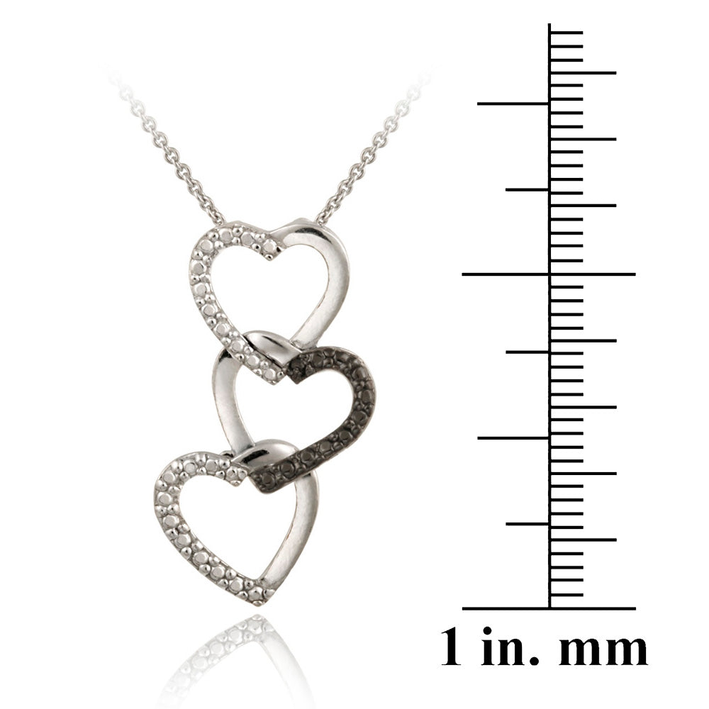 Sterling Silver Black Diamond Accent Triple Heart Pendant-3