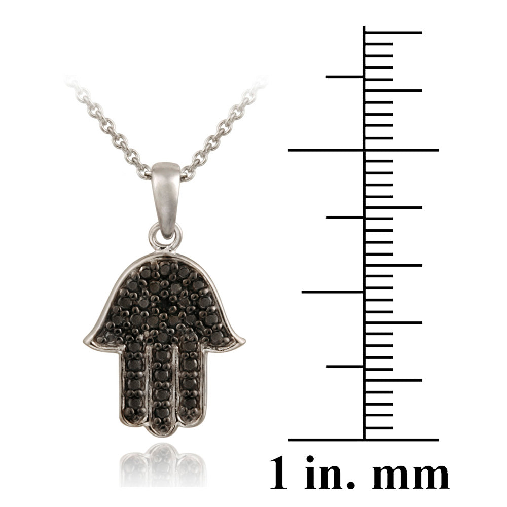 Sterling Silver Black Diamond Accent Hamsa Hand Pendant-3