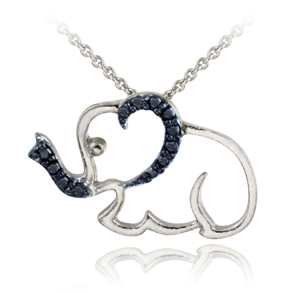 Sterling Silver Blue Diamond Accent Elephant Pendant