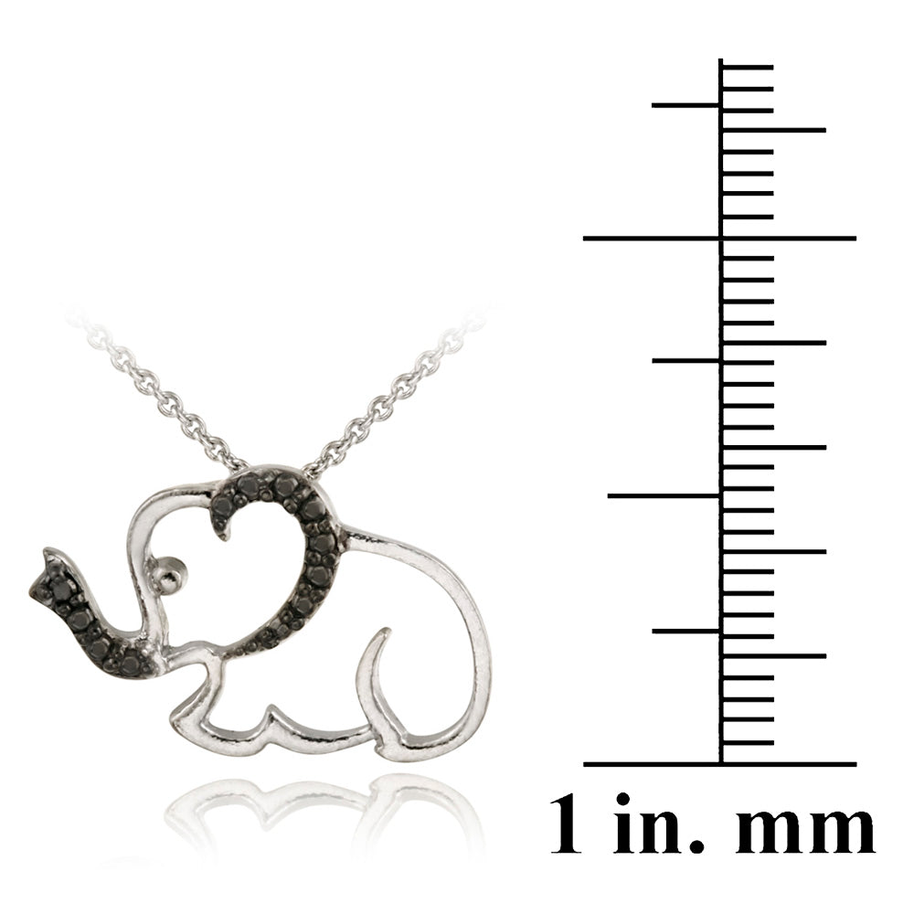 Sterling Silver Black Diamond Accent Elephant Pendant-3