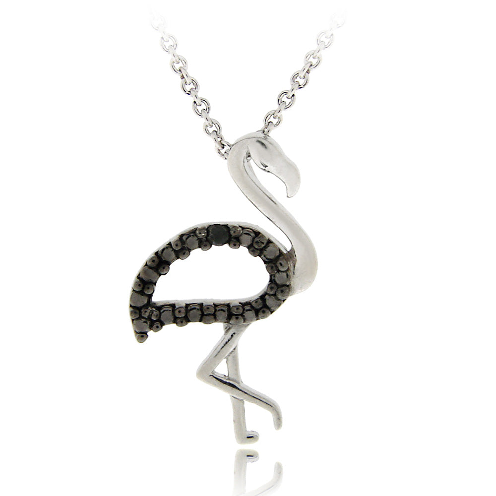 Sterling Silver Black Diamond Accent Swan Pendant