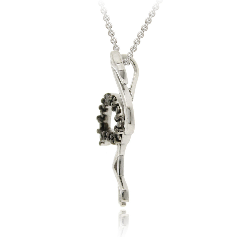 Sterling Silver Black Diamond Accent Swan Pendant-2