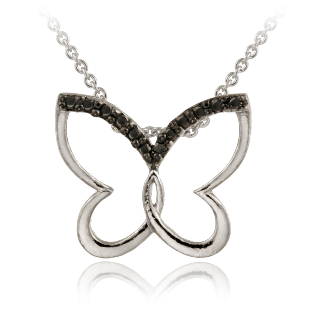 Sterling Silver Black Diamond Accent Butterfly Pendant