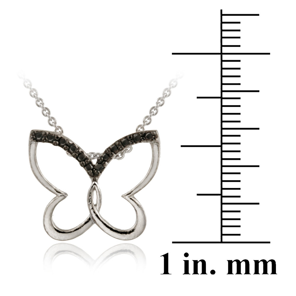 Sterling Silver Black Diamond Accent Butterfly Pendant-3