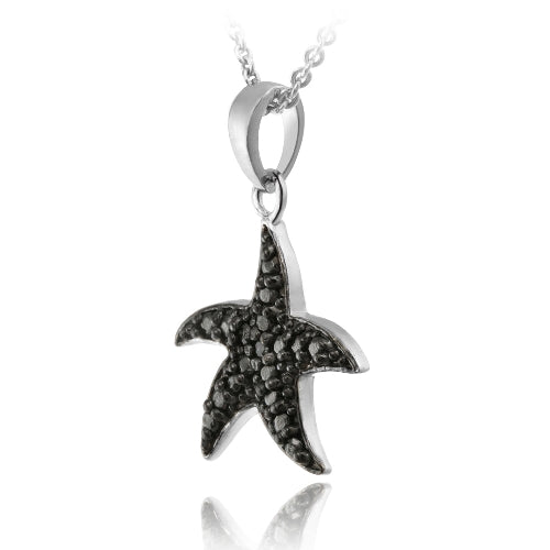 Sterling Silver Black Diamond Accent Starfish Pendant-2